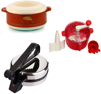 ECO SHOPEE COMBO OF NATIONAL Roti- MAKER, CASSEROLE AND RED DOUGH MAKER Roti/Khakhra Maker (Silver)