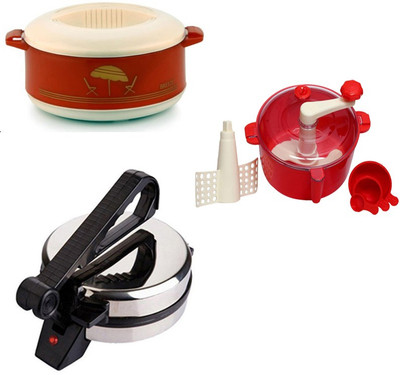 ECO SHOPEE COMBO OF EAGLE Roti- MAKER, CASSEROLE AND DOUGH MAKER Roti/Khakhra Maker (Silver)