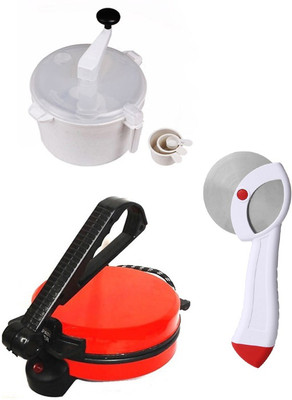 ECO SHOPEE COMBO OF NATIONAL RED ROTI MAKER, DOUGH MAKER AND PIZZA CUTTER Roti/Khakhra Maker (Red)