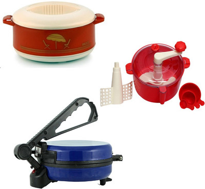 ECO SHOPEE COMBO OF BLUE ROTI MAKER, CASSEROLE AND RED DOUGH MAKER Roti/Khakhra Maker (Blue)