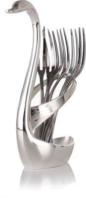 54% OFF on Jewel Fuel Polished Swan Shaped 6 Fork Set Stand Silver Plated Table Fork Set Pack of 7