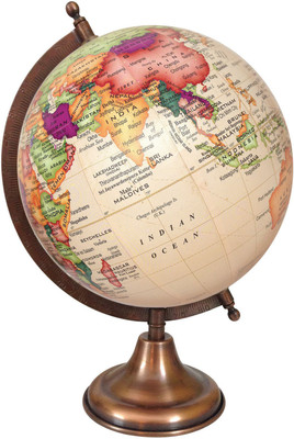Globeskart Designer Cream Multicolour Contour With Antique Copper Finish Stand D Political World Globe (Medium Cream)
