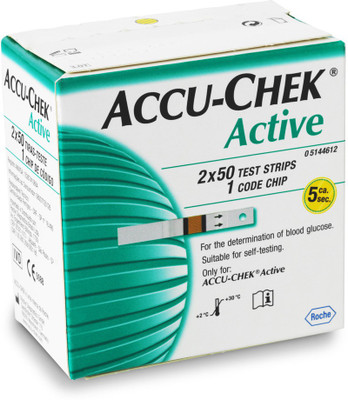 Roche Accu-Chek Active Test Strips - 100 Glucometer (Green, White)