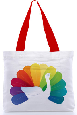 30% OFF on Snoogg Canvas Design Peacock Tote White