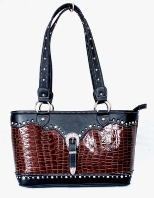 70% OFF on Saiva Repltile pattern Western Style Studded with Rhinestones, Silver tone hardware Shoulder Bag Brown-94