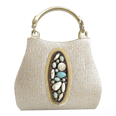 26% OFF on Aapno Rajasthan Beige Basket Weave with Curve handle Hand-held Bag HB1349