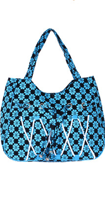 Samsara Cotton Canvas Floral Print Hand Bag - Blue & Black