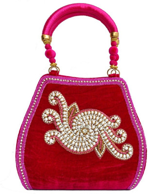 43% OFF on Craftstages Velvet Ethnic Hand-held Bag Pink