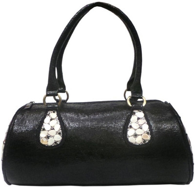 Bhamini Metallic Finish Drum Dholak shape with Shell Work Hand-held Bag Black-01