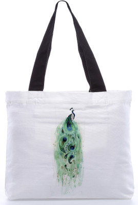 30% OFF on Snoogg Canvas Design Peacock Tote White