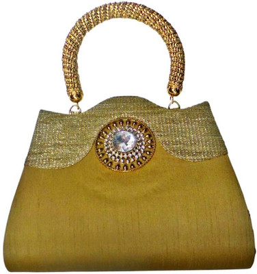 Bhamini Raw Silk Antique Handle Ethnic Hand-held Bag Gold-01 Bhamini Raw Silk Antique Handle Ethnic Hand-held Bag Gold-01