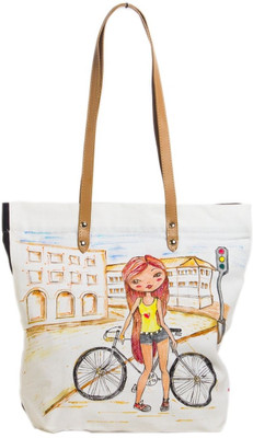 7% OFF on Pranil Designs Bicycle Girl At Traffic Signal Tote White, Black 7% OFF on Pranil Designs Bicycle Girl At Traffic Signal Tote White, Black