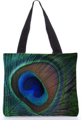 30% OFF on Snoogg Canvas Design Peacock Feather Tote Multicolor
