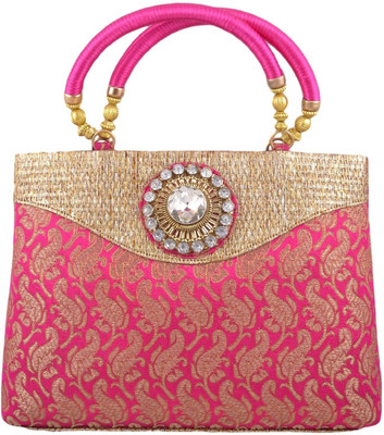 Freddys Ethnic Stone Work Hand-held Bag Pink Freddys Ethnic Stone Work Hand-held Bag Pink