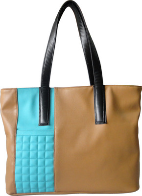 4% OFF on Toteteca Quilted Offset Pocket Tote Hand-held Bag Tan, Turquoise, Black