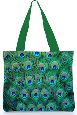 30% OFF on Snoogg Canvas Design Feather Print Tote Green, Blue
