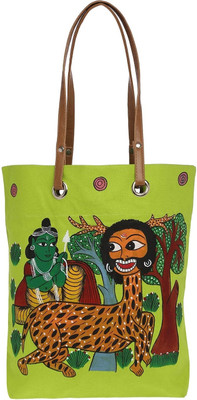 76% OFF on Pranil Designs Hand Painted Pattachitra Art Of West Bengal-Ram And Mareech Tote Green