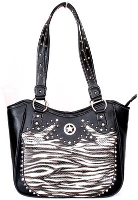 66% OFF on Saiva Zebra Pattern Western Style Studded with Rhinestones, Silver tone hardware, Star Concho. Shoulder Bag Black-00
