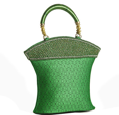 45% OFF on Aapno Rajasthan Dark Green Raw Silk With Back Zipper Hand-held Bag HB1428_Grn