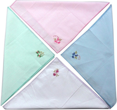 4% OFF on Blacksmith 100% Embroidered Cotton Ladies Handkerchief in 4 Colors Handkerchief Pack of 4