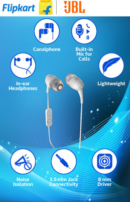JBL T100A Wired Headphones (White, In the Ear) 