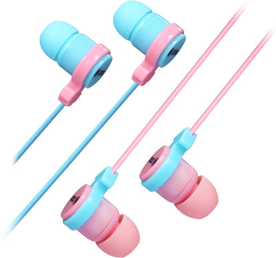 Zoook Noise Pair of 2 Noise-Isolating Earphones with Splitter Noise Isolating Earphone Wired Headphones (Pink & Light Blue, In the Ear) 