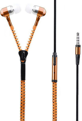 Paracops Zipper Orange Hedphone With Mic Wired Headset (Orange) 