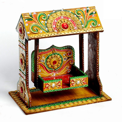 33% OFF on Aapno Rajasthan Pooja Jhula with Clay Work Wooden Home Temple Multicolor