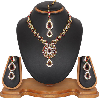 47% OFF on Vendee Fashion Handcrafted Alloy Jewel Set Maroon