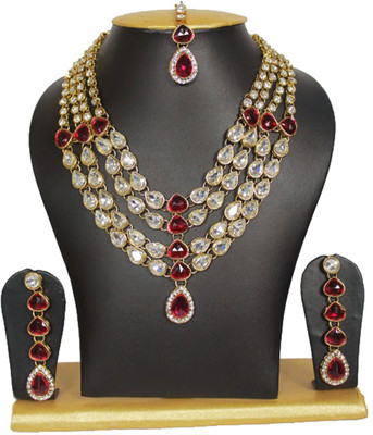 13% OFF on moKanc 4 Chain Design Alloy Jewel Set Maroon