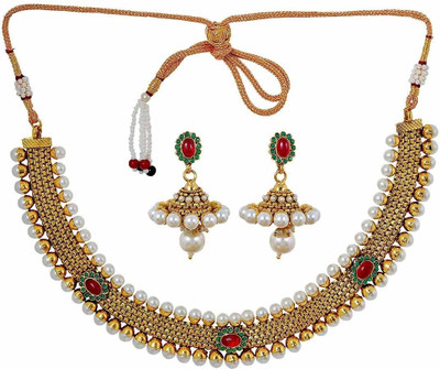 50% OFF on Maayra Charming Indian Ethnic Copper Jewel Set Maroon, Green