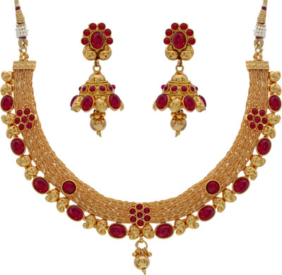 Pearls Cart Kempu Stone Studded Traditional Necklace Alloy Jewel Set Red Pearls Cart Kempu Stone Studded Traditional Necklace Alloy Jewel Set Red