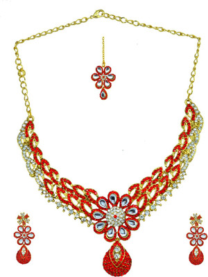 55% OFF on Suvini Exuberant Alloy Jewel Set Gold, Red, Silver