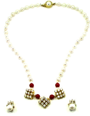 23% OFF on Pearl Paradise Brass Jewel Set Red, White, Gold