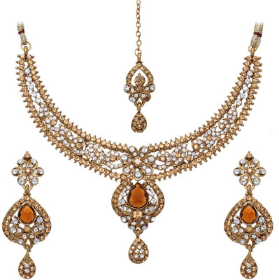 69% OFF on Vendee Fashion Ethnic Design Zinc Jewel Set Brown