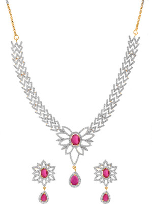 62% OFF on Alysa Gabriella Copper, Brass, Silver Jewel Set Maroon, Silver