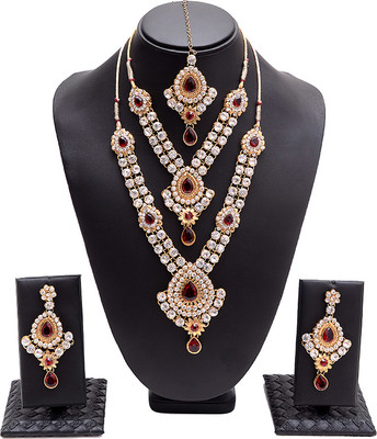 77% OFF on Manukunj Bridal Brass Jewel Set Maroon