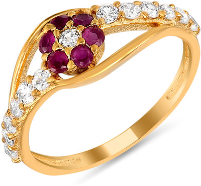 28% OFF on Mahi Glittering Beauty Brass, Alloy Zircon, Ruby 24K Yellow Gold Plated Ring