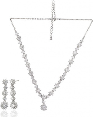 Siyora Designer Brass Jewel Set Silver