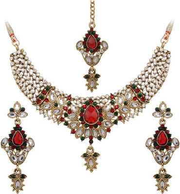 63% OFF on Vendee Fashion Sculpted Flowers Zinc Jewel Set Maroon, Green