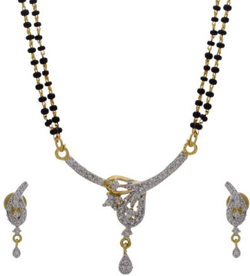 25% OFF on Pearls Cart Ad Stone Studded Cubic Zirconia Alloy Jewel Set White, Gold