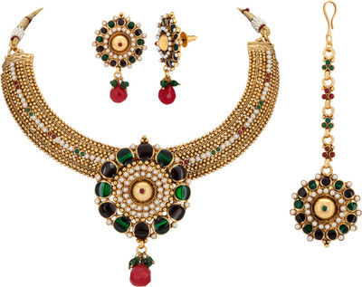 Bindhani Gold Plated Copper Jewel Set Gold, Maroon, Green Bindhani Gold Plated Copper Jewel Set Gold, Maroon, Green