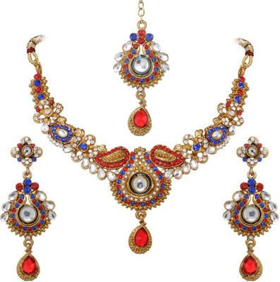 70% OFF on Vendee Fashion Floral Style Ethnic Zinc Jewel Set Orange, Blue