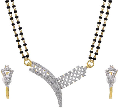 25% OFF on Pearls Cart Ad Stone Studded Cubic Zirconia Alloy Jewel Set White, Gold