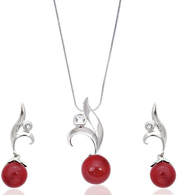 Siyora Designer Brass Jewel Set Red