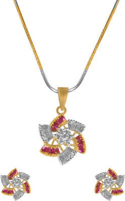 69% OFF on American Diamond Stunning Star Copper, Brass Jewel Set Silver, Gold, Red