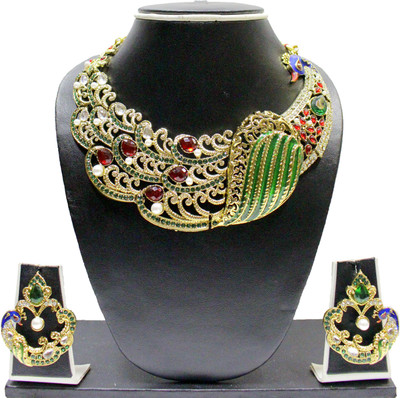74% OFF on Zaveri Pearls Beautiful Designer Peacock Alloy Jewel Set Green, Red, White, Blue