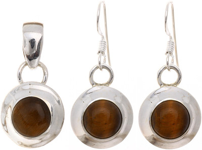 Exotic India Tiger Eye Sterling Silver Jewel Set Multicolor