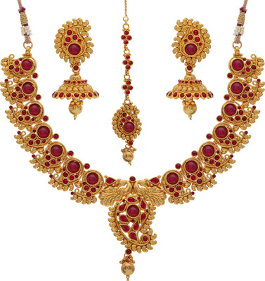 24% OFF on Pearls Cart Kempu Stone Studded Traditional Necklace Alloy Jewel Set Red
