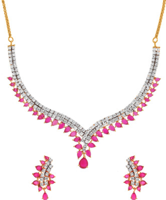 63% OFF on Alysa Galena Copper, Brass, Silver Jewel Set Maroon, Silver